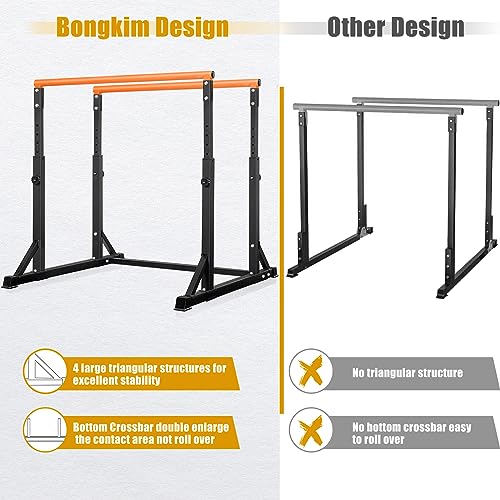 Bongkim Dip Bar, Heavy Duty Dip Station with 7 Height Levels, 800lbs Adjustable Parallel Bars for Tricep Dips Pull-Ups L-Sits Calisthenics Exercises Strength Training for Home Gym Outdoor