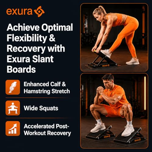 EXURA Slant Board for Calf Stretching & Plantar Fasciitis Relief, Adjustable Wide Metal Squat Wedge, Calf Stretcher for ATG Training, Knees Over Toes & Physical Therapy