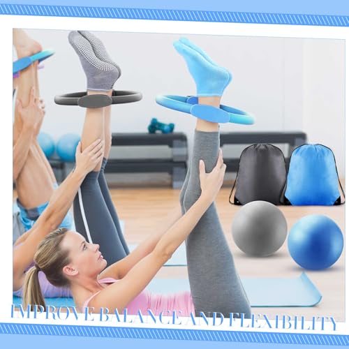 Pilates Equipment Kit for Home Workout Pilates Ring and Ball Set for Women 12'' Circle Yoga Fitness Essentials Kit with Resistance Bands, Yoga Strap, Socks,Bag