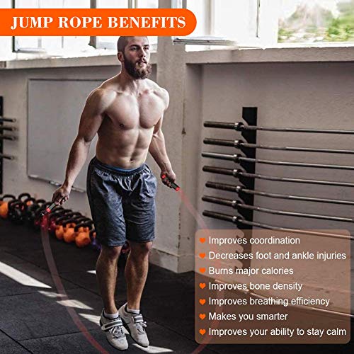 Redify Weighted Jump Rope for Workout Fitness(1LB), Tangle-Free Ball Bearing Rapid Speed Skipping Rope for MMA Boxing Weight-loss,Aluminum Handle Adjustable Length 9MM Fabric Cotton+9MM Solid PVC Rope - color: Red