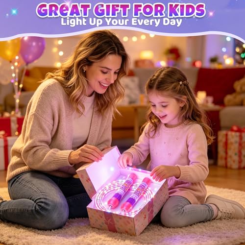 Led Jump Rope for Girls Kids -Glowing Jump Ropes Flashing Colorful Exercise Skipping rope Light Up Luminous Adjustable Skipping Ropes for Girls Boys Women Fitness Weight Loss