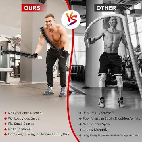 Weighted Ropeless Battle Ropes, Heavy Duty Portable Cordless Battle Ropess for HIIT Workouts, Cardio & Muscle Training, Low-Impact Cardio Training for Men & Women with Non-Slip Gloves