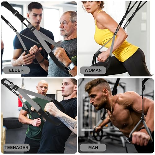 Home Resistance Training Kit | Full-Body Workout with Suspension Trainer Straps, Door Anchor, Handles, and Carrying Bag | Complete Home Gym Equipment - color: Grey