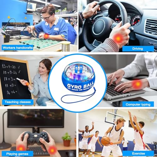 Auto-Start Wrist Power Gyro Ball with LED Lights, Wrist Strengthener and Forearm Exerciser for Stronger Arm Fingers and Muscle - color: Colourful Light-Blue