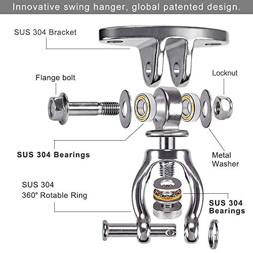 SELEWARE Silent Bearing Swivel Swing Hanger Stainless Steel Swing Hook Ceiling Mount Swing Bracket for Aerial Yoga Silks Swing Chair Heavy Bag Swing Set Indoor Outdoor - color: 360° Bearing Swing Hanger ( 1 Pack )