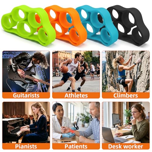 Finger Stretcher 4 Pack Finger Extensor Bands Hand Resistance Bands Finger Strengthener Finger Exerciser Hand Extension Exerciser Extensor Trainer for Grip Strength Rehab Climbing Training