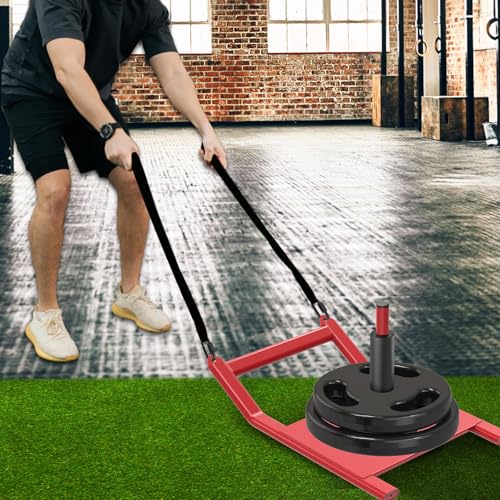 Kipika Weight Sled, Workout Sled, Fitness Strength Training Sled, Speed Training Sled for Athletic Exercise, Speed Improvement, Easily Through Obstacles, Suitable for 1" & 2" Weight Plate - color: A- Red