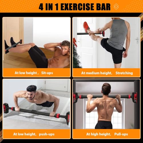 Pull Up Bar for Doorways, Chin Up Bar with Level Meter and Adjustable Width, Strength Training Bar No Screw Installation Needed