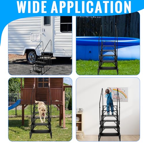 RV Stairs 6 Step Ladder, RV Steps Anti-Slip, Hot Tub Steps with Handrail, 660 lbs RV Ladder for 5th Wheel RV, Mobile Home Stairs(2handrails) - style: 6 handrails Step