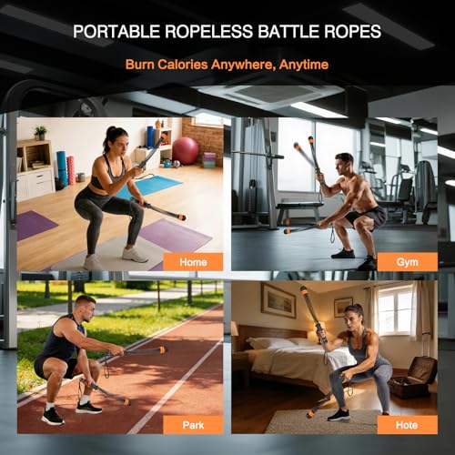 Ropeless Battle Ropes - Quiet Silicone End Caps Speed Rope, Adjustable 2-5LBS Resistance Training, Portable Home Gym Equipment for Cardio Boxing Workout (No Floor Noise, Apartment Friendly)