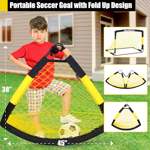 Kids Soccer Goals for Backyard Set, 2 Pack of 4x3 ft 6x4 ft Portable Pop Up Soccer Nets with Soccer Ball, Agility Ladder, Cones, Complete Training Equipment for Youth, Toddler Outdoor Sports Games