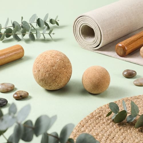 TrelaCo Cork Massage Balls Set of 2 for Fascia Release After Exercise Yoga Point Therapy Relax Muscles Relieve Stress Tools - size: 4.5+6cm