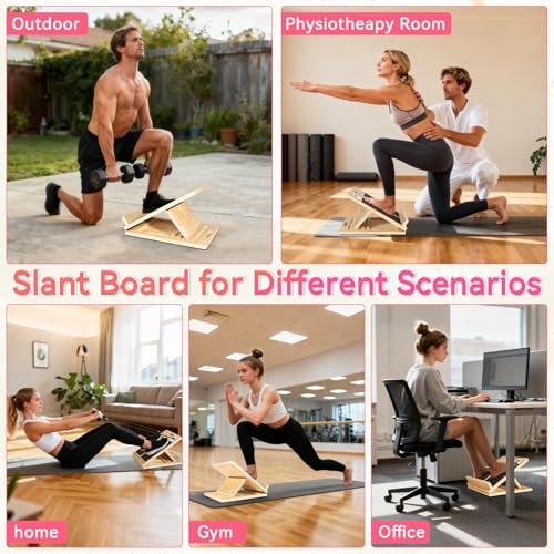15.74x11.8 Inches Anti-Slip Slant Boards for Exercise, Adjustable Wooden Slant Board for Calf Stretching with Stretch Strap, Ideal for Leg, Knees, Heel, Ankle,Stretching, Plantar Fasciitis (220 LBS) - size: Small
