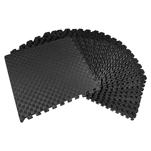 BalanceFrom Puzzle Exercise Mat 1" Thick, EVA Interlocking Foam Floor Tiles for Home Gym, Mat for Home Workout Equipment, Floor Padding for Kids, Black, 24 in x 24 in x 1 in, 72 Sq Ft - 18 Tiles