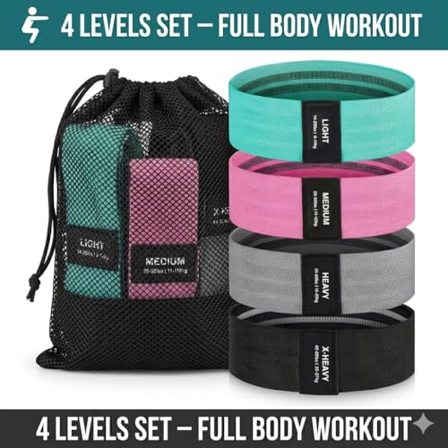 Booty Bands, Fabric Resistance Bands for Working Out, 4-Level Non-Slip Workout Bands with Exercise Guide, Hip and Glute Training Equipment for Home Gym, Teal Pink Gray Black