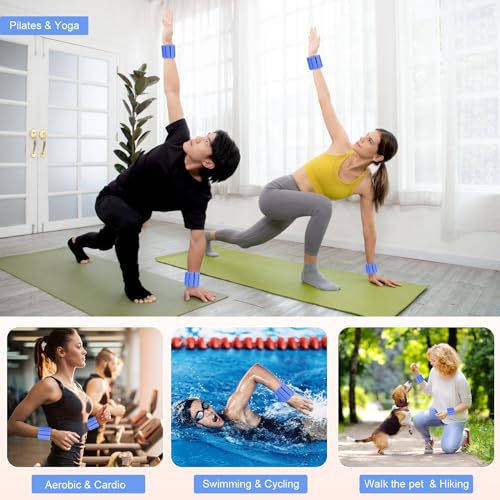 Wrist Weights Set of 2, Wearable Arm & Leg Weights for Women & Men, Adjustable Wrist Ankle Weights for Walking, Yoga, Swimming, Gym, 2lb - color: Blue