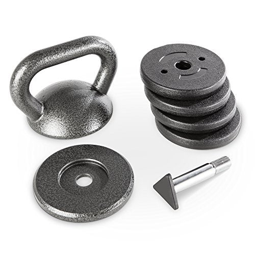 Apex 20lb Adjustable Cast Iron Kettlebell Handle, Compatible with 1” Weight Plates, Up to 50lb Load Capacity for Strength Training, Weightlifting, Home Workouts