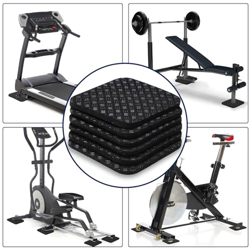 6PCS Treadmill Mat Pads, 4" x 4" x 0.2" Double-Sided Non-Slip Exercise Equipment Mat for Floor Protection, High Density Silicone Anti Vibration Pad for Treadmill, Walking Pad, Exercise Bike