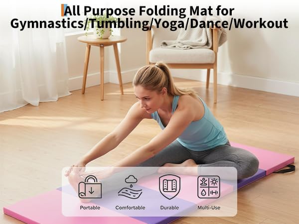 Gymnastics Mat,6x2 Ft(Four-fold) / 6.2x2.6 Ft(Five-fold) Exercise Mats, Gymnastics Tumbling Mats, Thick Portable Home Gym Floor Pad for Yoga, Pilates, Aerobics & Martial Arts Training Children Gifts - size: Five-fold 6.2x2.6Ft