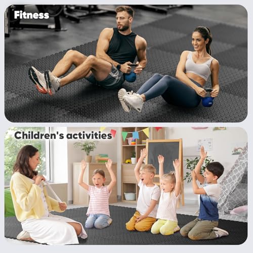 Home Gym Mat, Puzzle Exercise Mat, EVA Interlocking Foam Floor Tiles for Home Workout Equipment and Kids' Play Areas - Black, 24 in x 24 in x ½ in - 12 Tiles (Black, 12 Pack, 48 SQ FT)