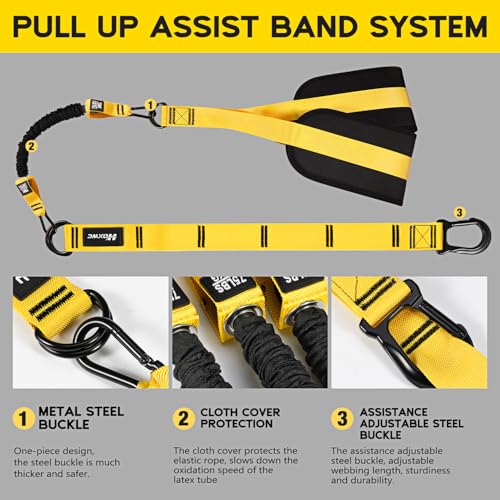 HOXWC Pull Up Assistance Bands, Adjustable Heavy Duty Resistance Band for Pull Up, 3 Pull Up Bands, Comfortable Fabric Feet/Knee Rest, Assistance Bands for Pull-Up, Home Fitness, Body Stretching - color: 1-Yellow
