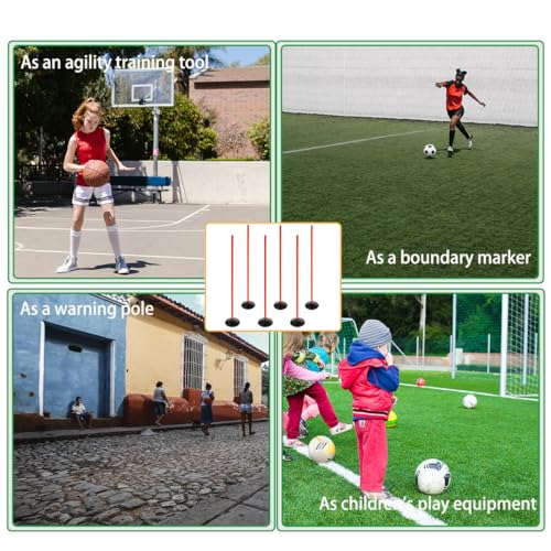 Orange Soccer Agility Poles Set Detachable Sports Trainning Speed Pole Slalom Poles with Rubber Base Sport Traning Equipment - color: Pack of 6, style: 4.9 FT