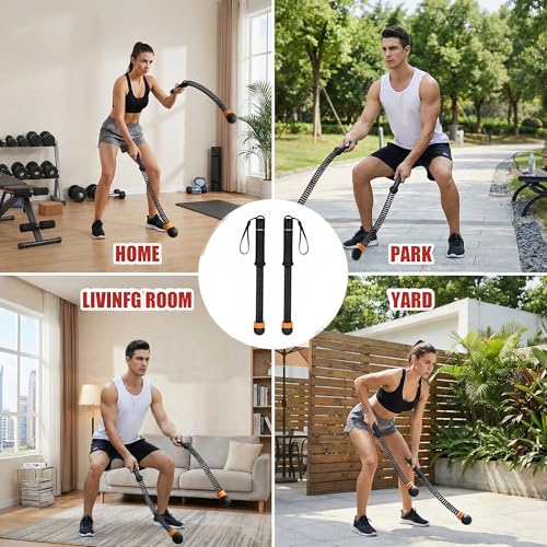 TOMSHOO 2PCS Ropeless Battle Ropes Portable Weighted Workout Ropes for HIIT Arm Exerciser Rope Cordless Home Gym Equipment for Men & Women