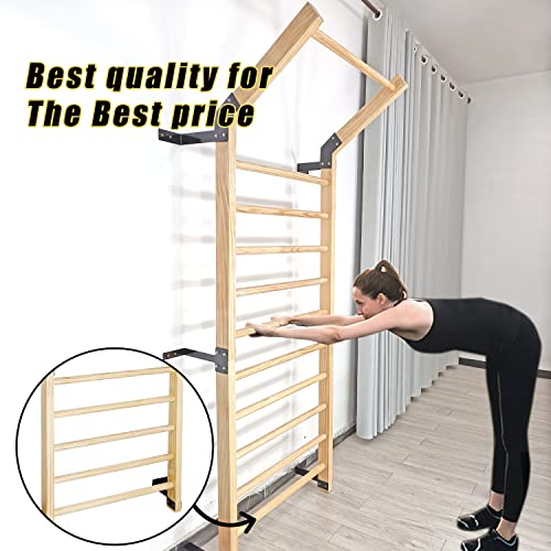 Swedish Ladder,Gymnastics Stall Bar, Wall Mounted Pull Up Bar- Solid Wood With11 Strategic Rods-86.6 Inches Height, 32 Inches Width, Indoor Gym Workout Yoga