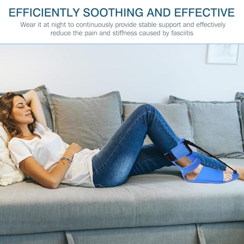 Upgrade Plantar Fasciitis Night Splint & Relief Brace with Adjustable Straps - Support for Achilles Tendonitis, Heel Spur Pain, Day & Night Use (1, Blue) - color: Blue
