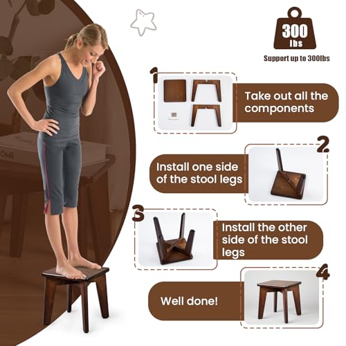 StrongTek Bamboo Small Step Stool, Durable and Stylish Wooden Step for Adults and Kids, Perfect for Kitchen, Bathroom, Bedroom, or Living Room, Non-Slip, Compact, Portable, Easy to Store (Chocolate)