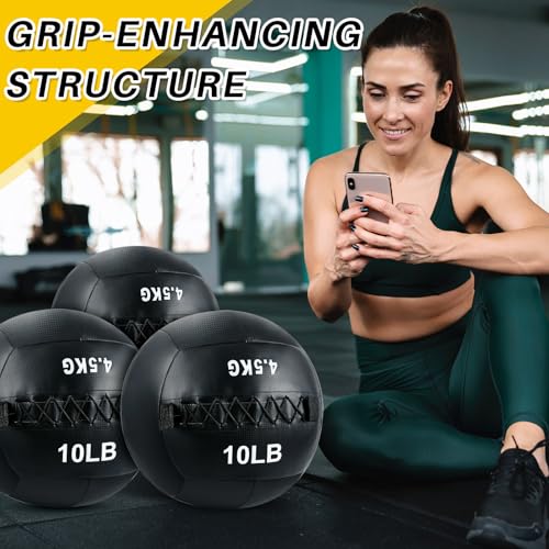 Lunmon Soft Wall Medicine Ball for Exercise Fitness Slam Weighted Med Ball with Non Slip Grip for Slamming Workout Strength Conditioning Core Training Lunge and Partner Toss