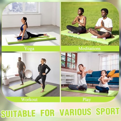 Lyrow 2 Inch 72"x24" Thick Foldable Yoga Mat with Carry Strap, Non-slip Portable Foam Gym Mat for Yoga, Pilates and Stretching - color: Fresh Green