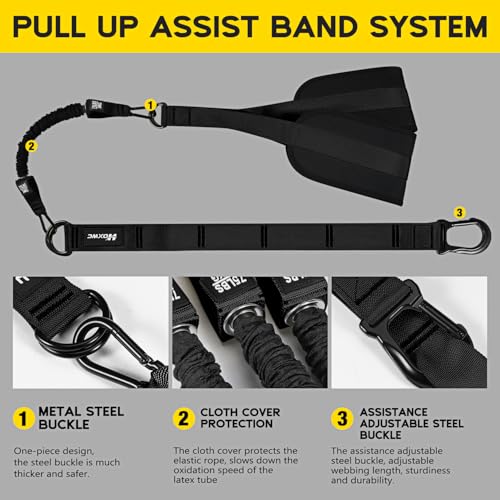 HOXWC Pull Up Assistance Bands, Adjustable Heavy Duty Resistance Band for Pull Up, 3 Pull Up Bands, Comfortable Fabric Feet/Knee Rest, Assistance Bands for Pull-Up, Home Fitness, Body Stretching - color: Black