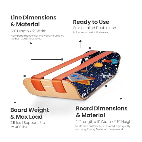 GIBBON SlackBoard, Balance Board Kids & Adults, Slackline Balance Trainer - color: Astro Plus - 2 Line