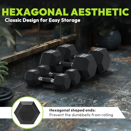 HANDBODE Hex Dumbbell Set 2.5-65 lb, Rubber Encased Hex Dumbbells for Home Gym, Weights Dumbbells Set of 2 Hand Weights for Strength Training & Fitness Exercise
