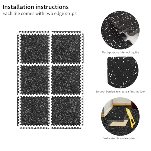 0.56in Thick 24 Sq Ft Gym Flooring for Home Gym, 6 Tiles Workout Exercise Equipment Mats, Rubber Top with EVA Foam, Interlocking Puzzle Floor Tiles for Fitness Room, Protective Flooring Mat - size: 0.56in