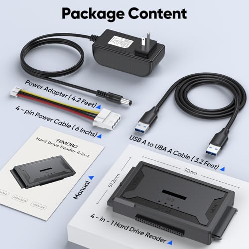 Hard Drive Reader 4-in-1, M.2 SATA IDE to USB Dock Ultra Data Retrieval Kit