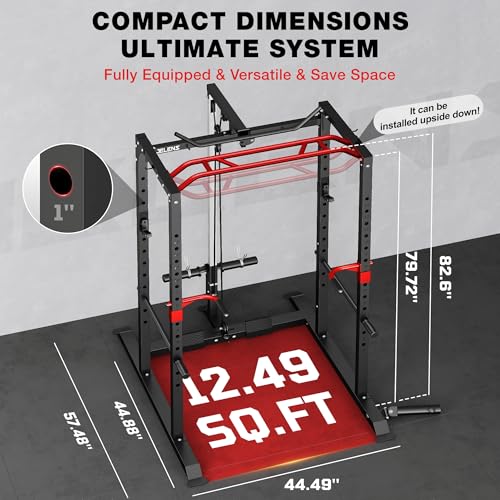 S11 Power Cage, 2000LB Multi-Function Power Rack with LAT Pulldown, Squat Rack with Adjustable Pulley System and Training Attachments, Weight Rack for Home Gym - style: S11 Power Cage