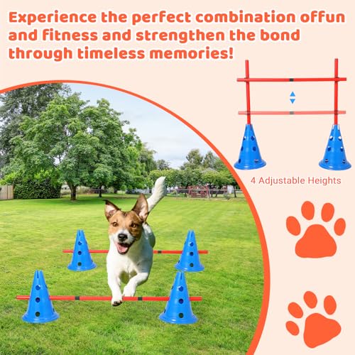 PlayfulPals Dog Agile Hurdle Cone Set- 12 Cones & 6 Adjustable Hurdles (4 Heights) with Storage Bag - Puppy Obstacle Course Equipment for Dogs,Dog Agile Training Equipment