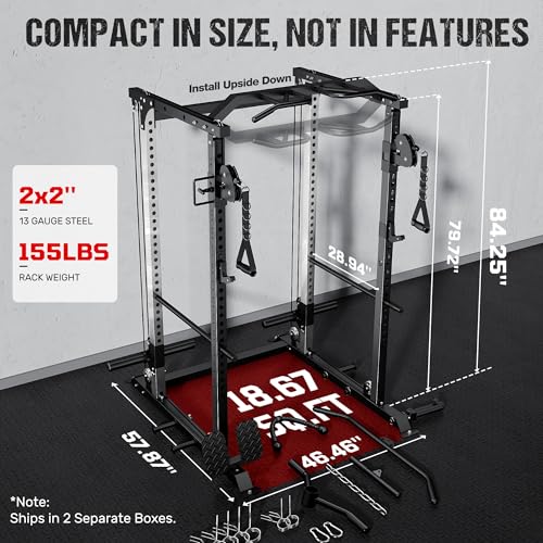 DP01 Power Cage, 2000LBS Squat Rack with Cable Crossover and Dual Independent Pulley System, Full Cage for Full Body Training, Power Rack with More Training Attachments for Home Gym