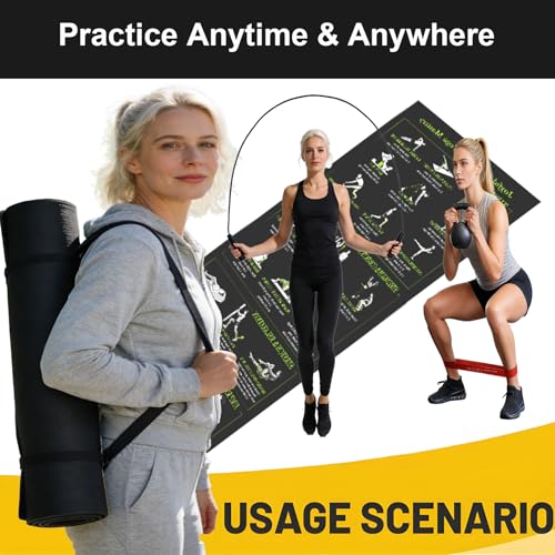 Lightweight and Portable Yoga Mat - Non-Slip Exercise Mat with Printed Yoga Poses for Pilates, Workout & Stretching - Includes Resistance Bands and Weighted Jump Rope - Home & Gym Use - size: 70"x27" (3.5mm Thickness)