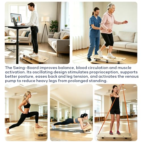 Wooden Balance Board & Wobble Board with Spring System, Adjustable Balance Board for Standing Desk, Stability Trainer for Physical Therapy, Core Strength, Posture Improvement & Home Office Use