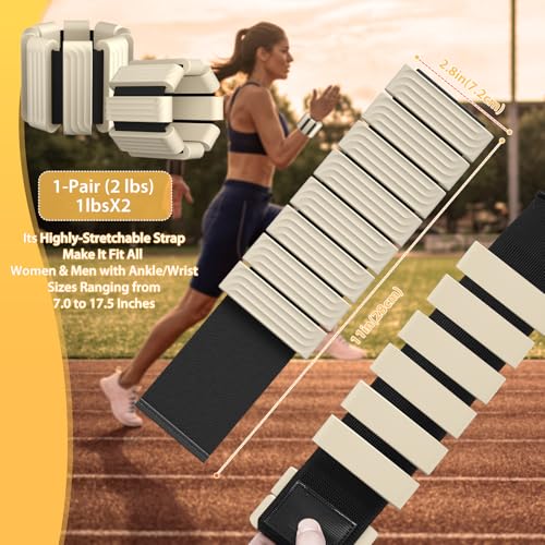 Pilates Wrist and Ankle Weights for Women - Adjustable Weighted Bangles for Men, 2 lbs Weighted Arm Bands Foot Leg Weights for Walking, Yoga, Training, Exercise, Running, Set of 2 (1LB Each) - color: Beige