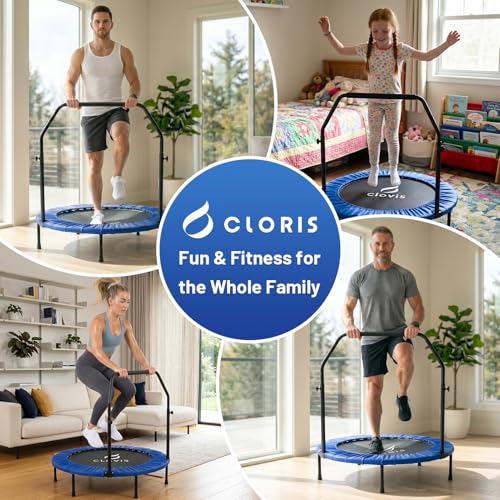 Rebounder Trampoline for Adults 40 Inch, 400 lbs Capacity with 5-Level Adjustable Bar, Foldable Mini Indoor Fitness Workout Exercise Equipment Blue