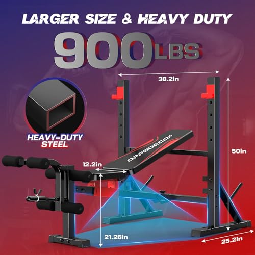 OPPSDECOR 900 LBS Weight Bench Set with Squat Rack, Adjustable Bench Press Set with Leg Extension and Leg Curl, Foldable Flat/Incline/Decline Workout Bench for Home Gym