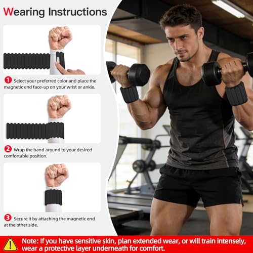 Abahub Wearable Wrist & Ankle Weights Set of 2, Stackable Magnetic Weighted Bracelet for Women, Waterproof Silicone Arm Leg Weights for Home Gym Workout, Walking, Yoga & Pilates - Black, 2.2LB