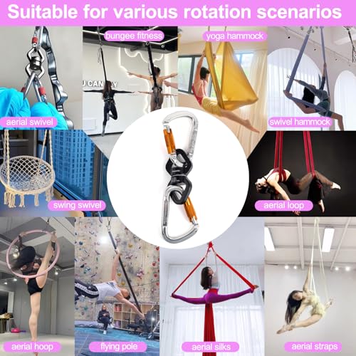 Aerial Silks Hardware Kit 30 KN Swing Swivel Aerial Yoga Hammock Rigging Aluminum Swivel Aerial Hoop Lyra Rotational Device Hanging Accessory - color: Black set 3