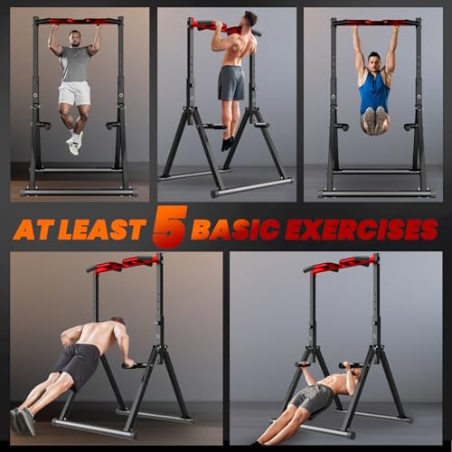 Power Tower Pull Up Dip Station Foldable, Pull Up Bar Station Adjustable, Multi-Function Home Gym, Strength Training Fitness Equipment, Triangular Design, for Home Outdoor - color: Black, Red-Multifunction Bar
