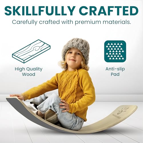 Kids Balance Board- Wobble Stability, Balancing Board For Kids, Kids Wooden Toys - Made of Beech Plywood - 32.28"L x 11.81"W x 0.59"H - Up to 500 Lbs Capacity