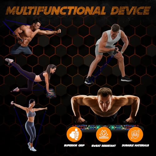 Push Up Board – Pushup Board Exercise Equipment with Resistance Bands, Pushup Handles – Fitness Equipment for Strength Training, Full-Body Workout – Foldable Push Up Board for Home, Gym
